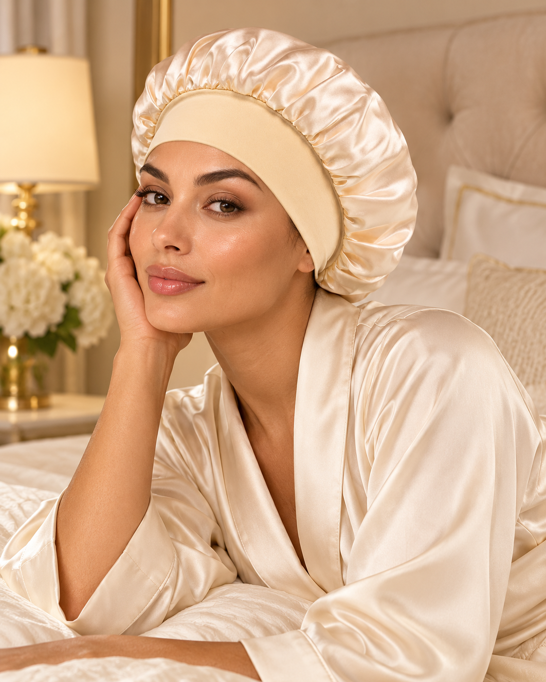 Aureon Satin-Lined Hair Bonnet — lifestyle scene