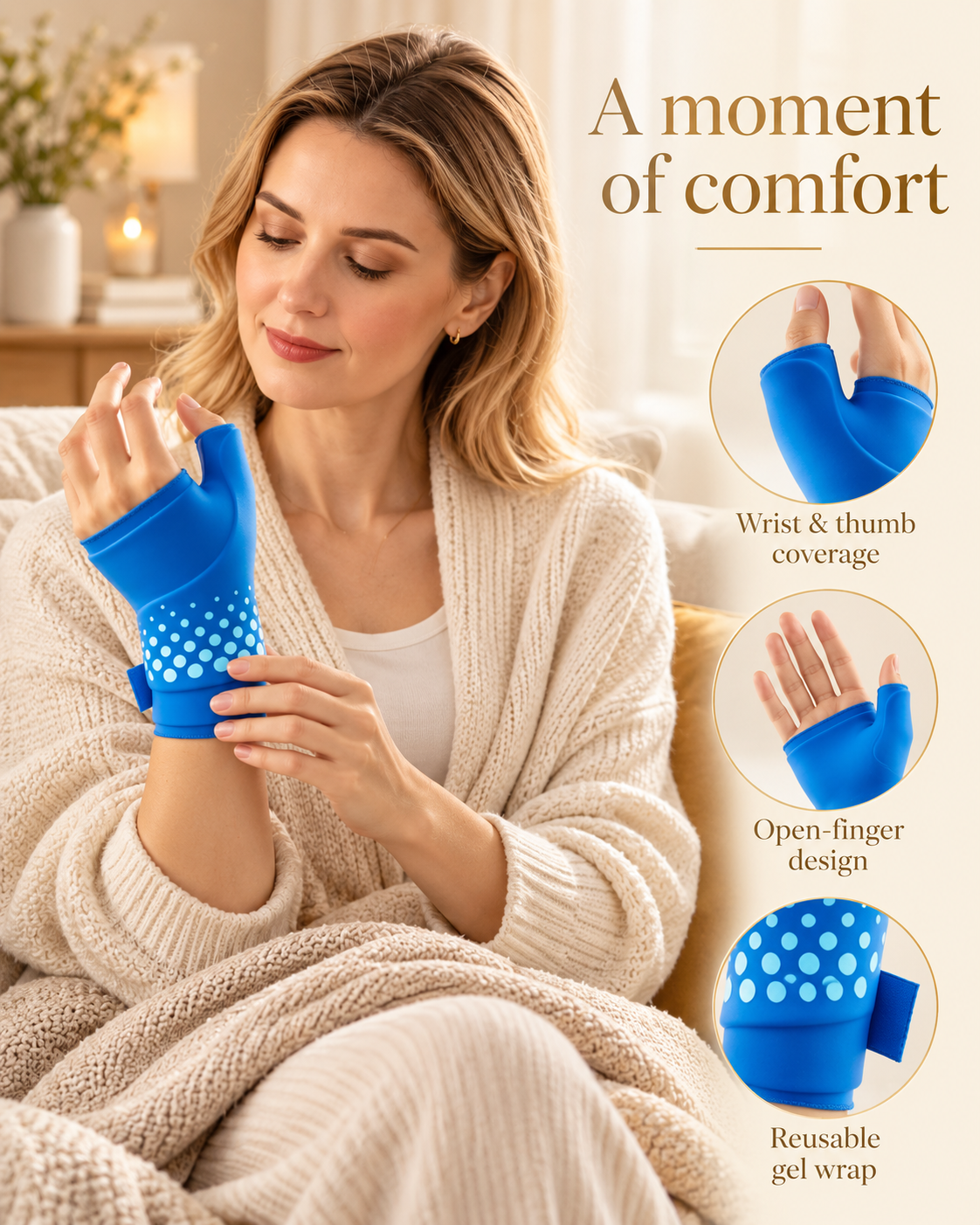 Wrist ice pack coverage and open-finger design